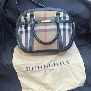 Burberry London Sartorial House Check Black Top Handle Bowling Bag